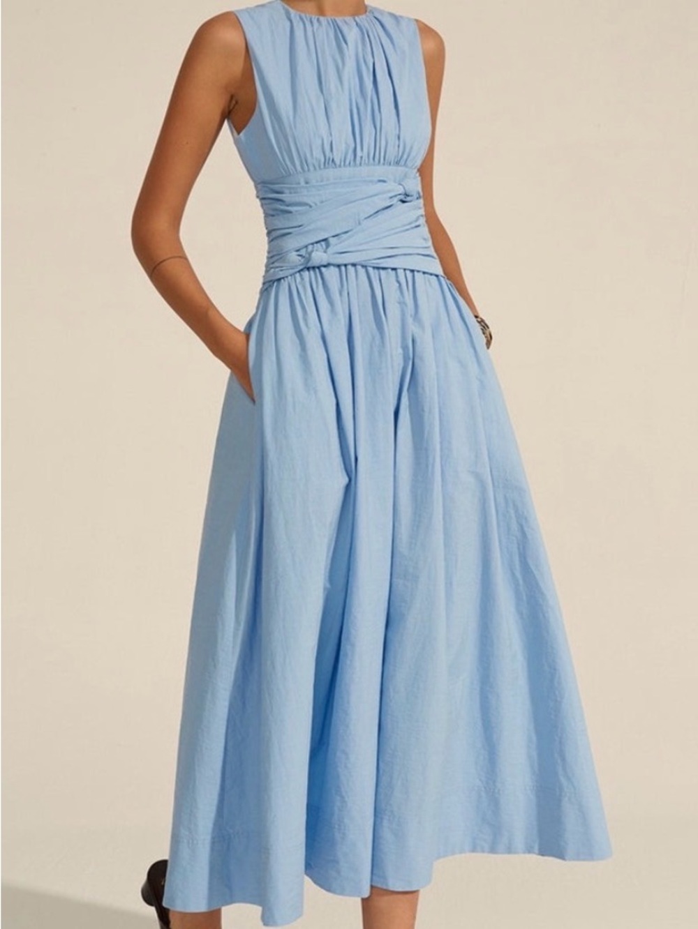 NWT Commense Ruched waist Maxi dress Sky baby Blue New Current on website S